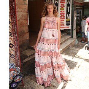 Dodo Bar Or Womens Tiered Gingham Maxi Dress Embroidered Boho Size S